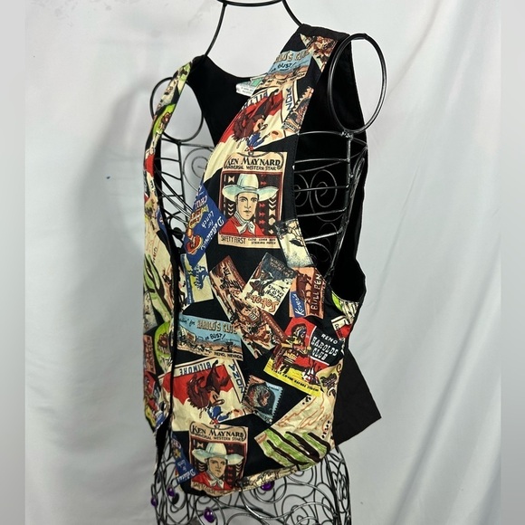 Vintage Desert West by sherry holt western cowboy printed vest size L - Picture 5 of 7